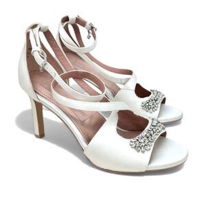 Pnina Tornai Amor Satin Jewel Embellished Ankle Strap Sandal Women 7 Bridal Shoe